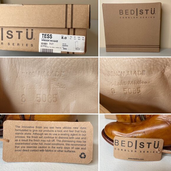 BED STU Tess Distressed Tan Leather Tall Riding Boots BEDSTU Size 8 - Picture 16 of 16